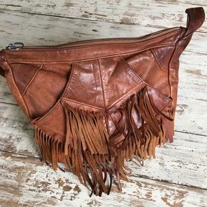 Vintage Leather Boho Fringe Purse Bag